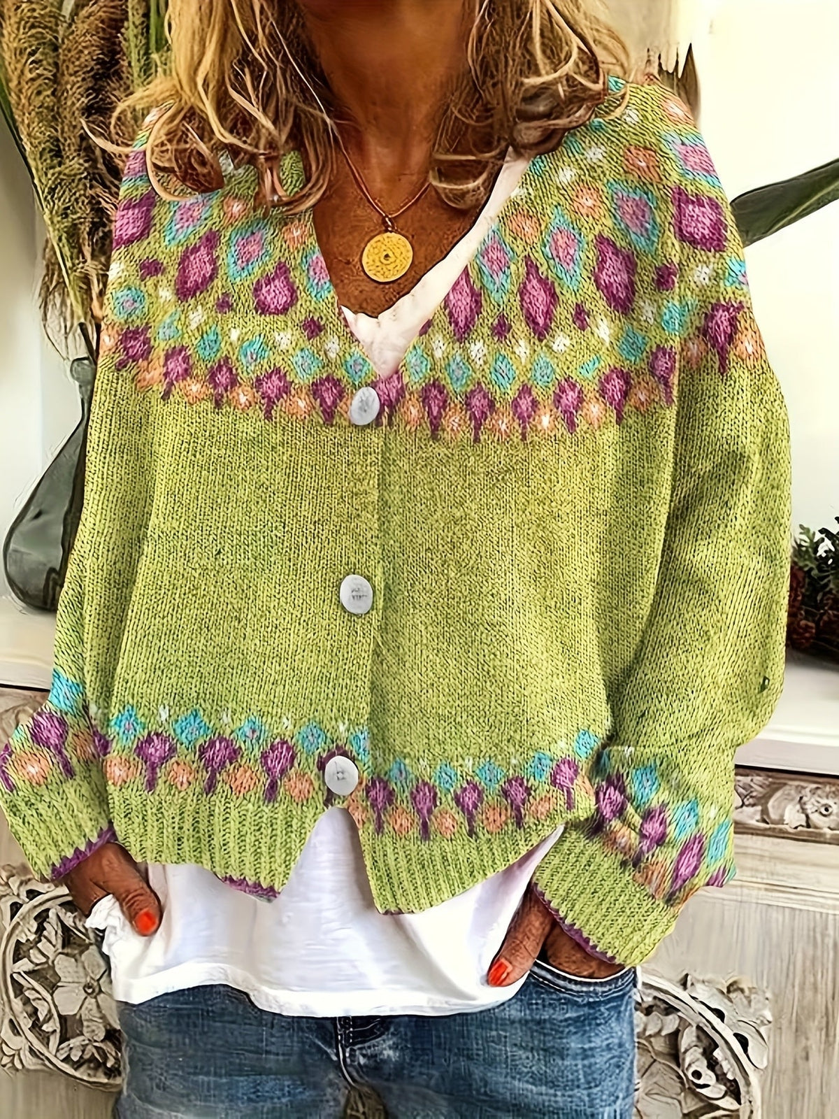 Angela | Elegant Isle Knit Cardigan