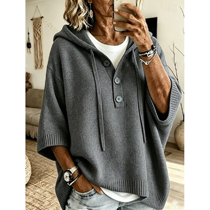 Brooklyn | Elegant Hooded Button Sweater - Picela