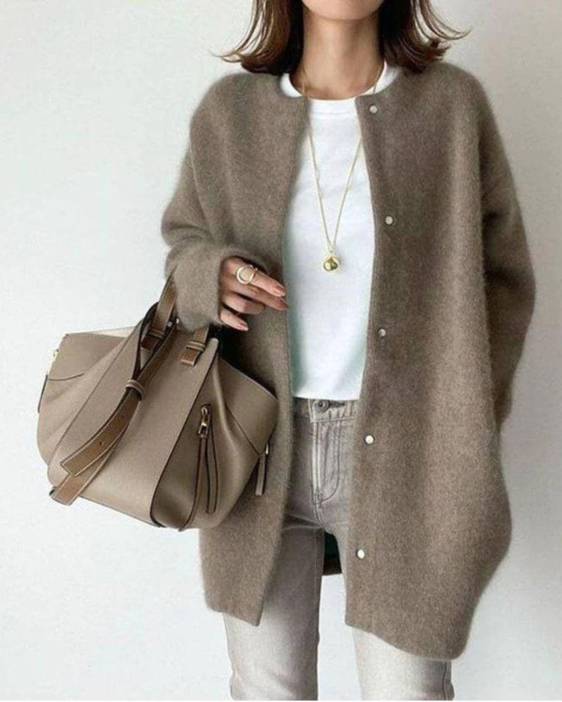 Christine | Cozy Longline Snap-Button Cardigan - Picela