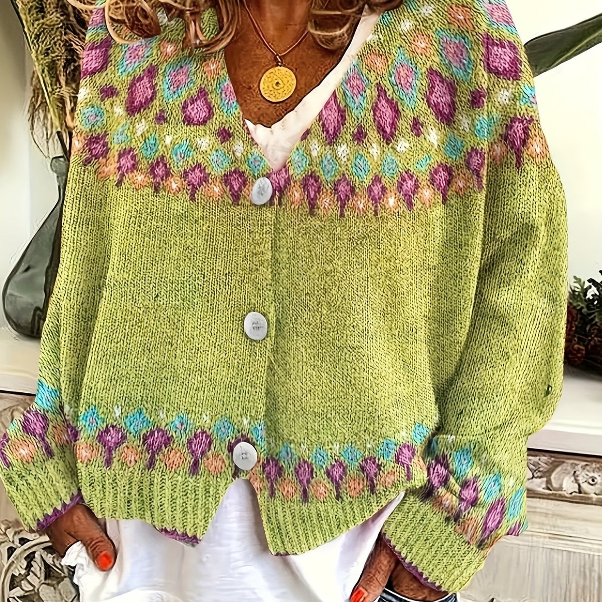 Angela | Elegant Isle Knit Cardigan