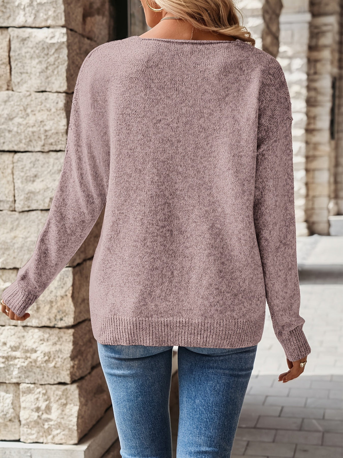 Elaine | Elegant Pointelle V-Neck Sweater - Picela