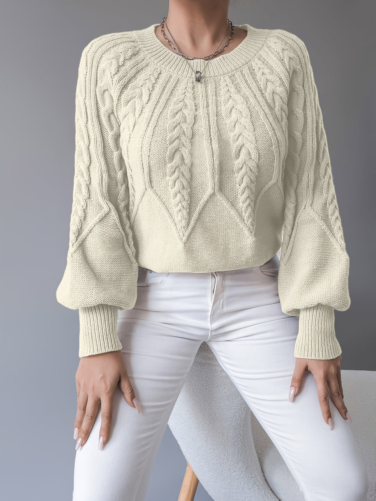 Elsie | Elegant Cable-Knit Lantern-Sleeve Sweater - Picela