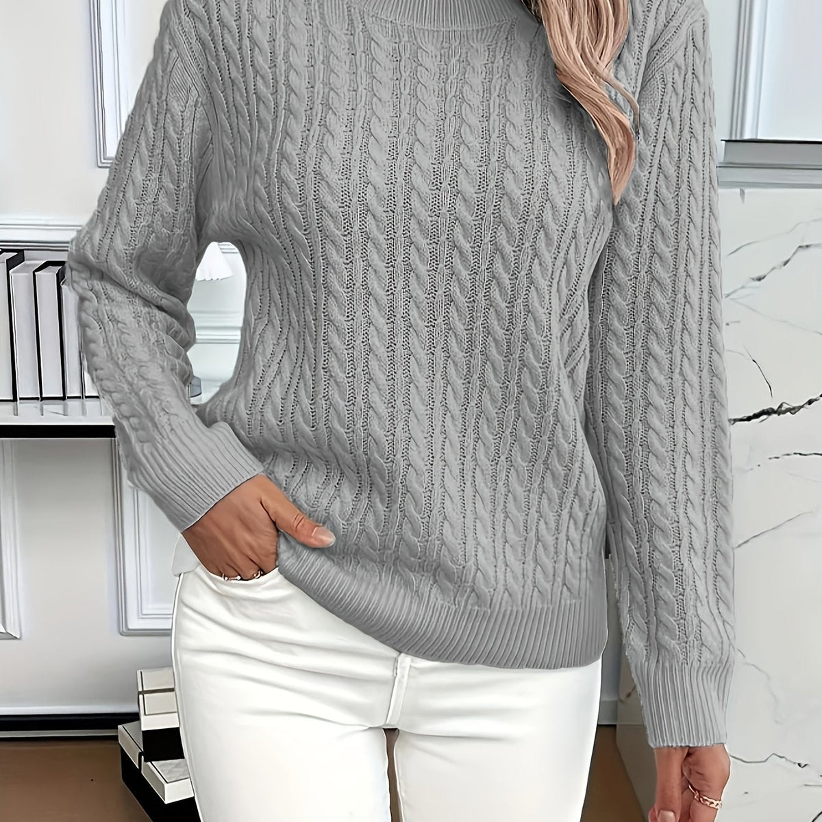 Faye | Elegant Cable-Knit Crewneck Sweater - Picela