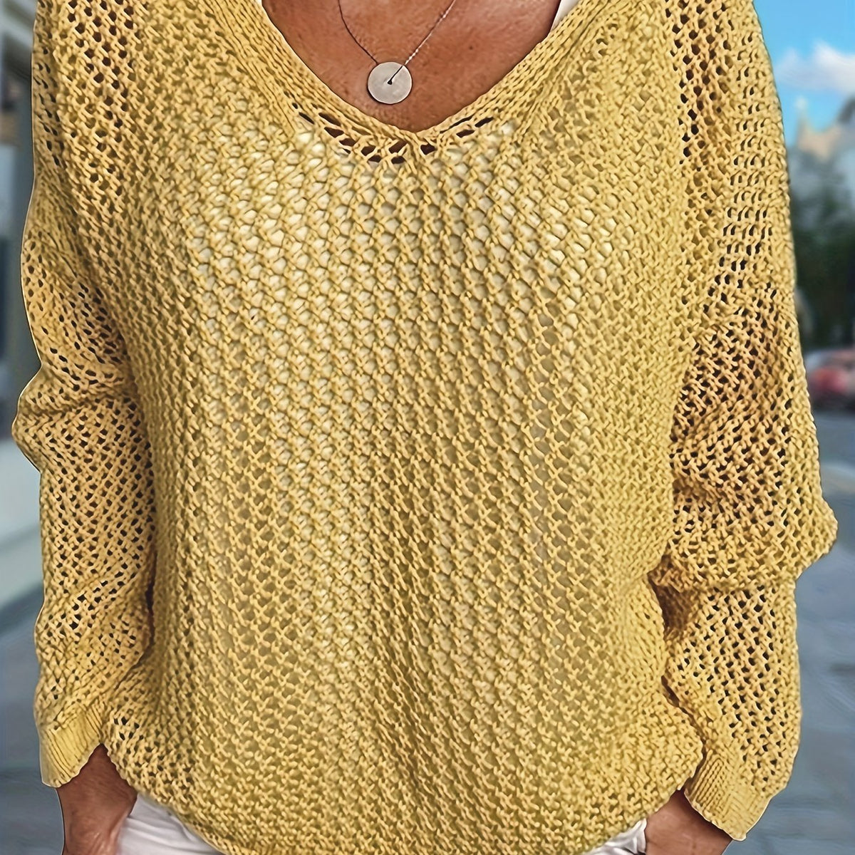 Jennifer | Elegant Open-Knit Hooded Sweater - Picela