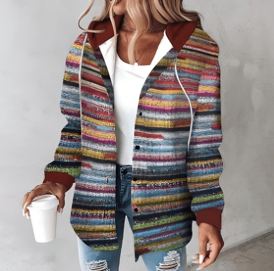 Jessica | Stylish Striped Hooded Jacket - Picela