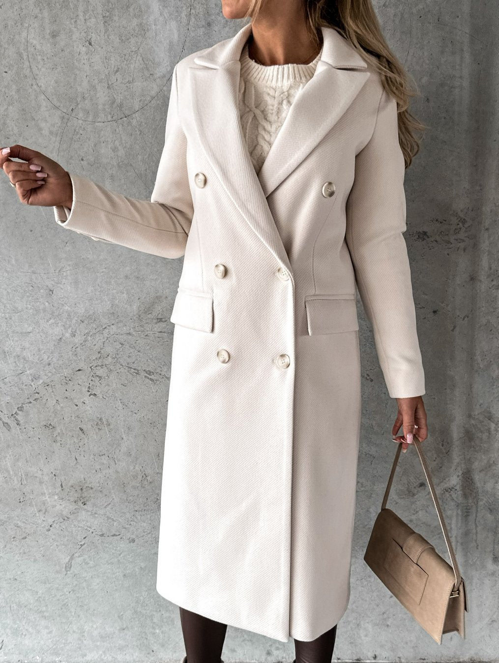Kimberly | Elegant Double-Breasted Longline Coat - Picela