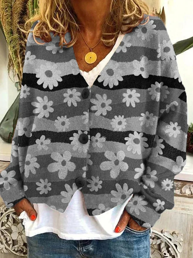 Kimberly | Vintage Floral Striped Cardigan - Picela