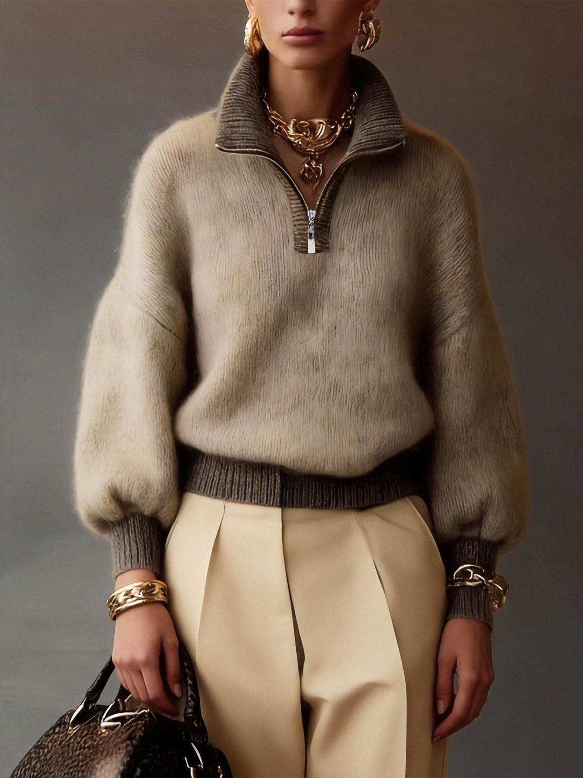 Megan | Soft Half-Zip Fuzzy Sweater - Picela