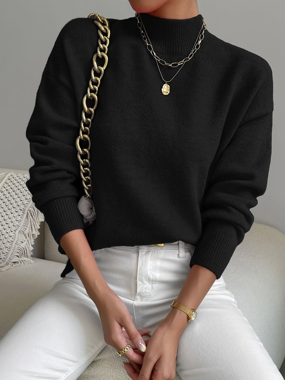 Melissa | Elegant Neck Knit Sweater - Picela
