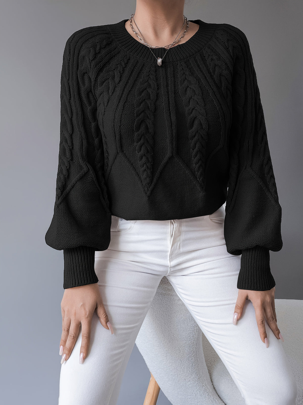 Michelle | Elegant Cable-Knit Balloon-Sleeve Sweater - Picela