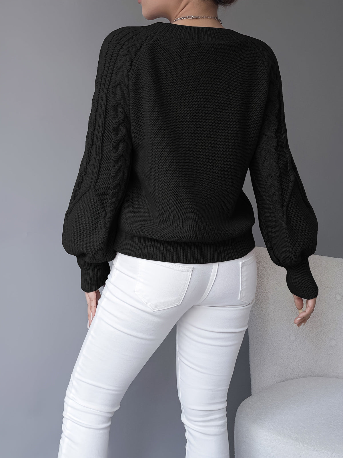 Michelle | Elegant Cable-Knit Balloon-Sleeve Sweater - Picela