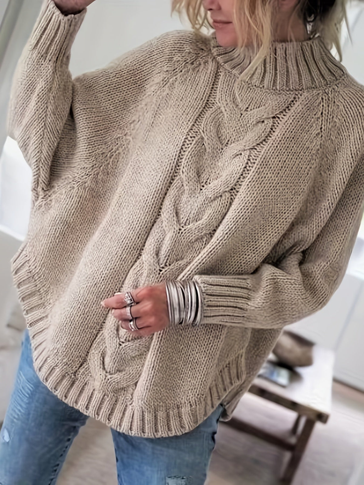 Nicole | Elegant Cable-Knit Mock-Neck Sweater - Picela