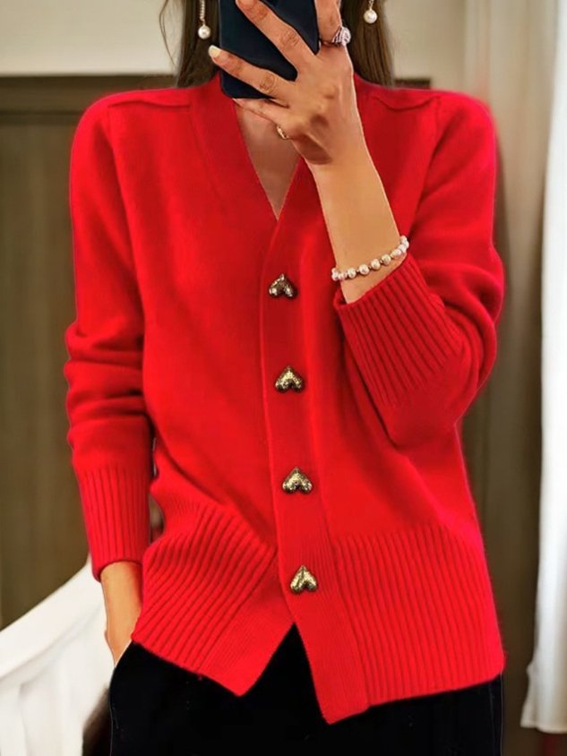 Rachel | Elegant Heart-Button Knit Cardigan - Picela