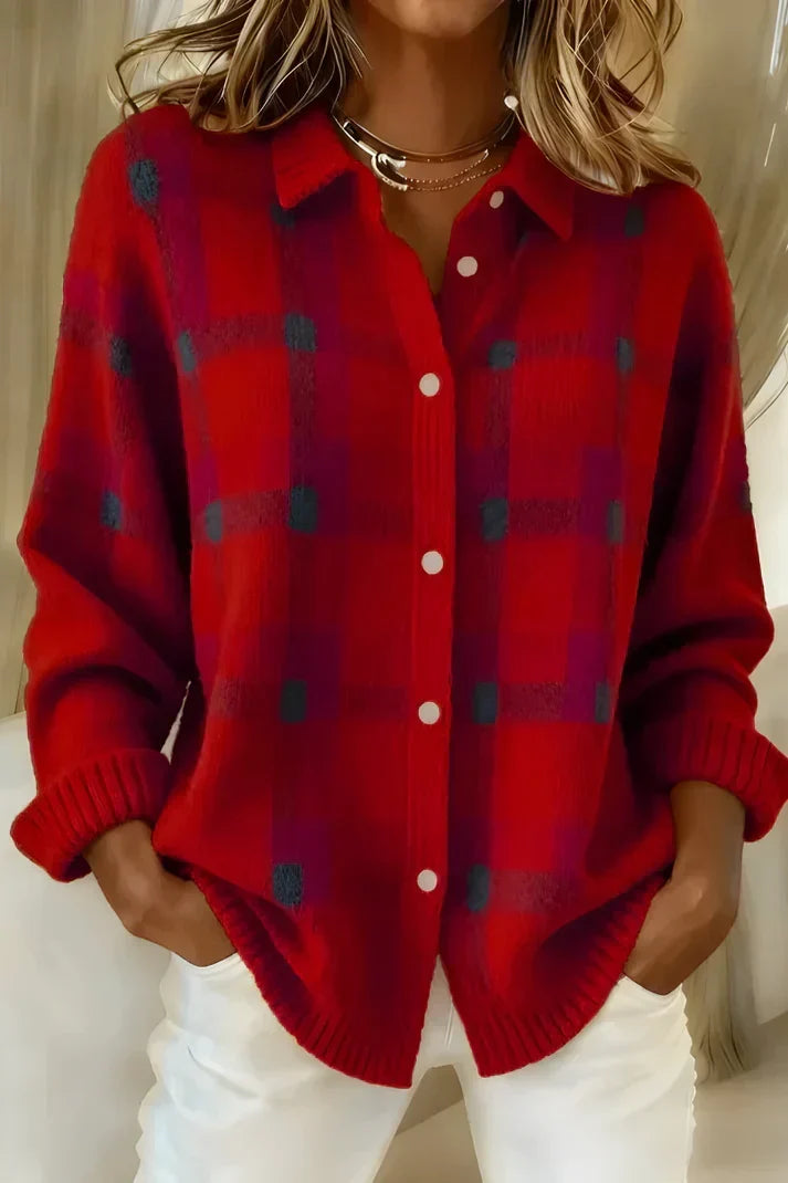 Melissa | Elegant Plaid Knit Cardigan
