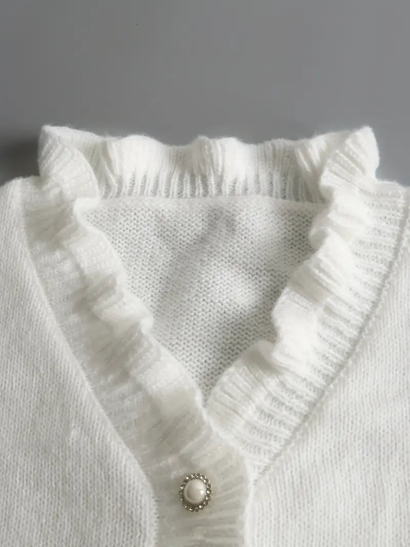 Stephanie | Feminine Ruffle V-Neck Sweater - Picela