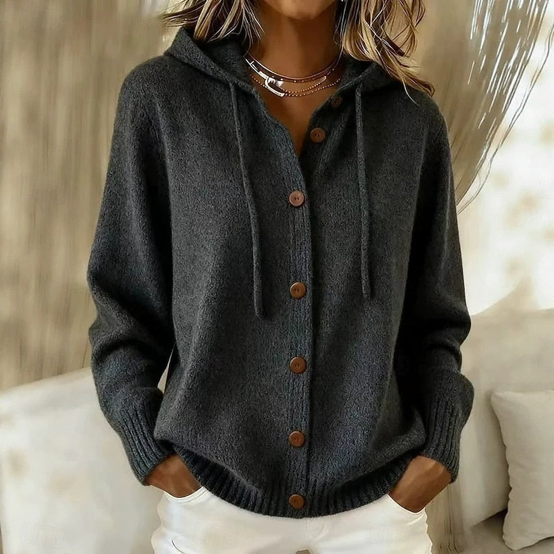 Samantha | Elegant Hooded Button Cardigan