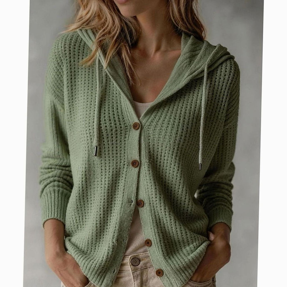 Harper | Elegant Hooded Waffle-Knit Cardigan