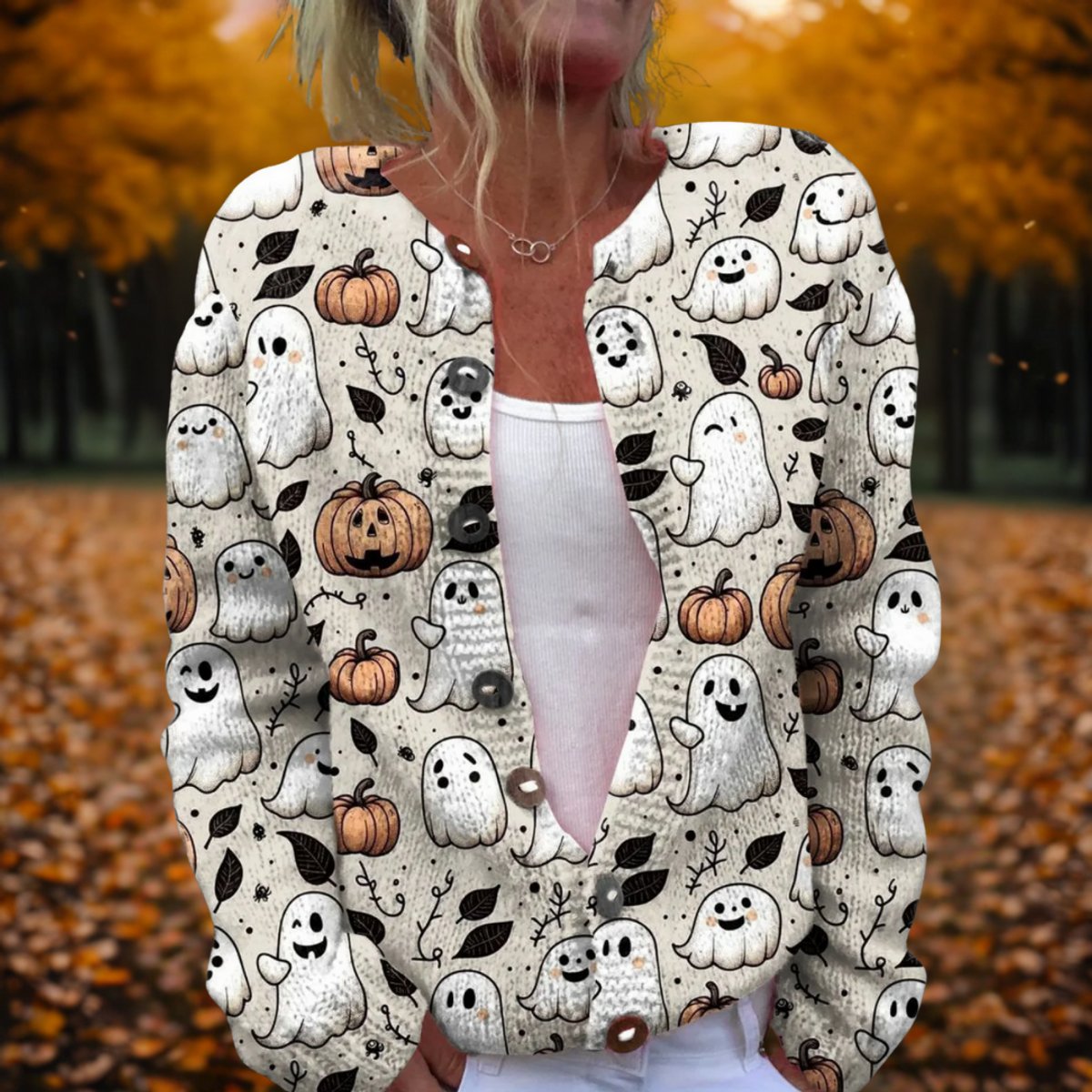 Madison | Stylish Ghost Pumpkin Cardigan
