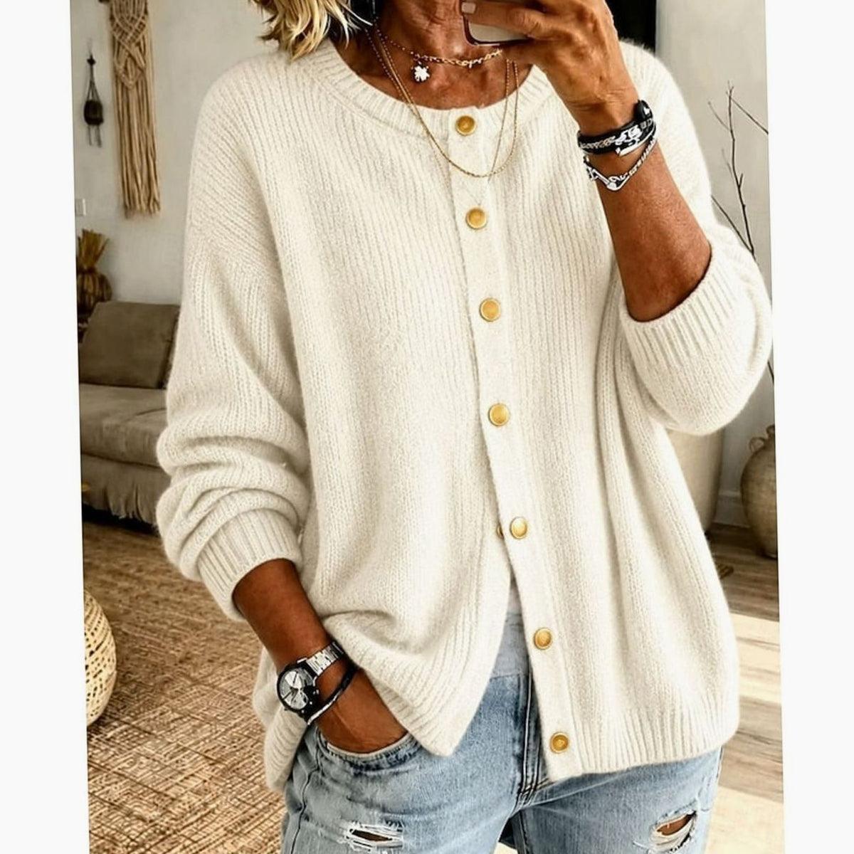 Sophia | Elegant Neck Knit Cardigan