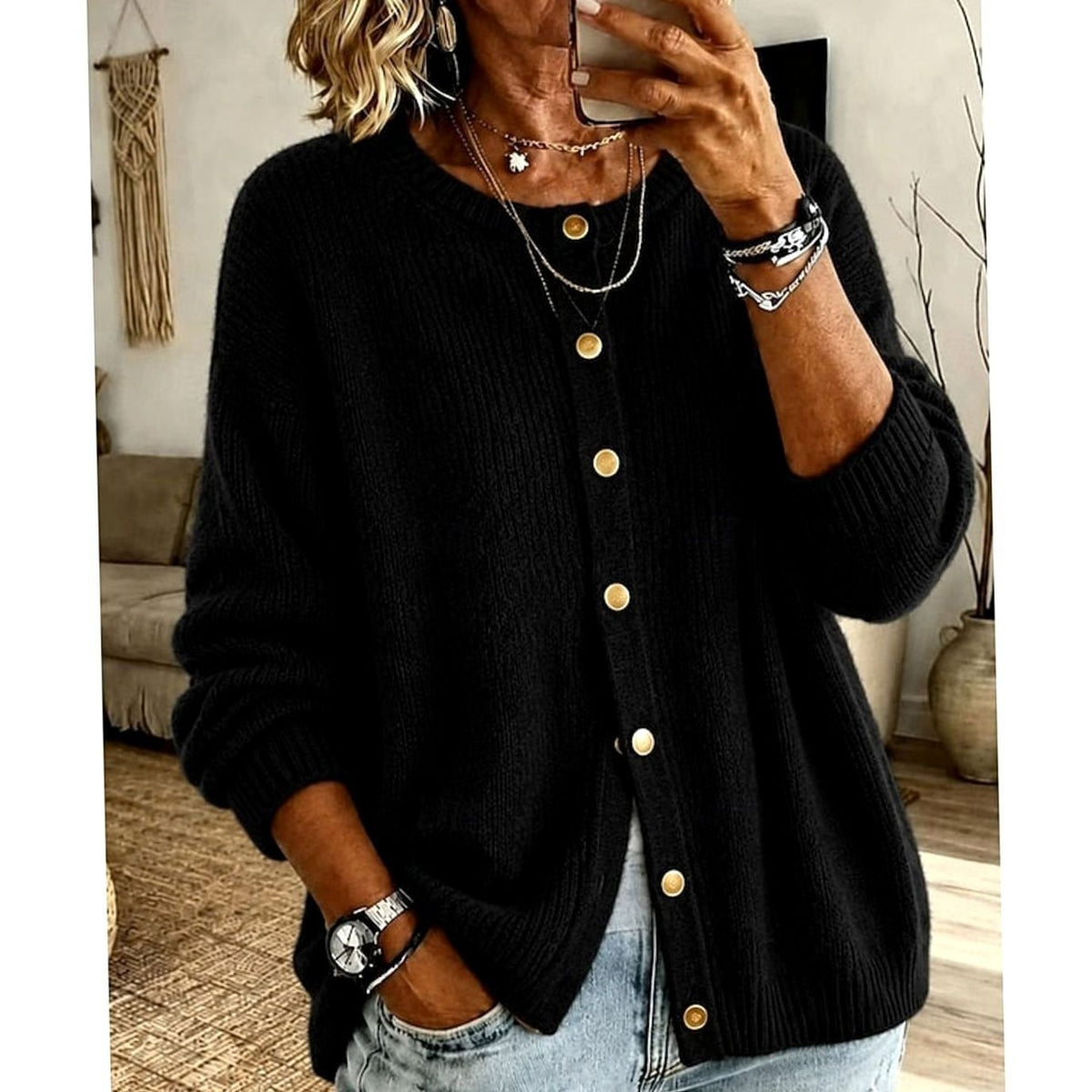 Sophia | Elegant Neck Knit Cardigan