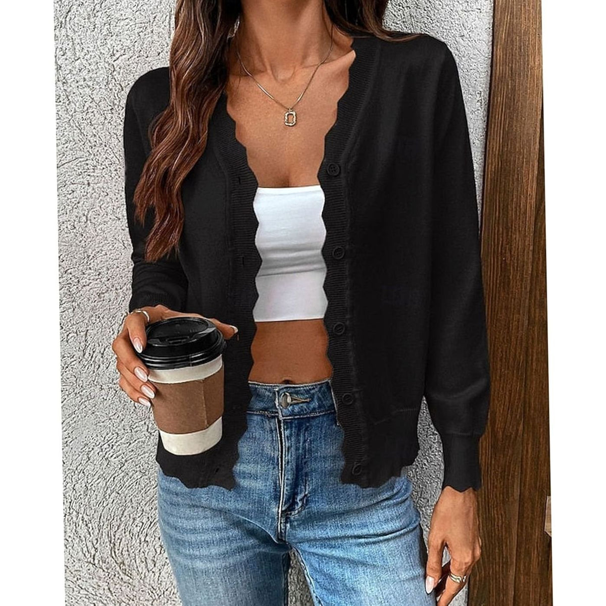 Kimberly | Elegant Scalloped-Edge Knit Cardigan