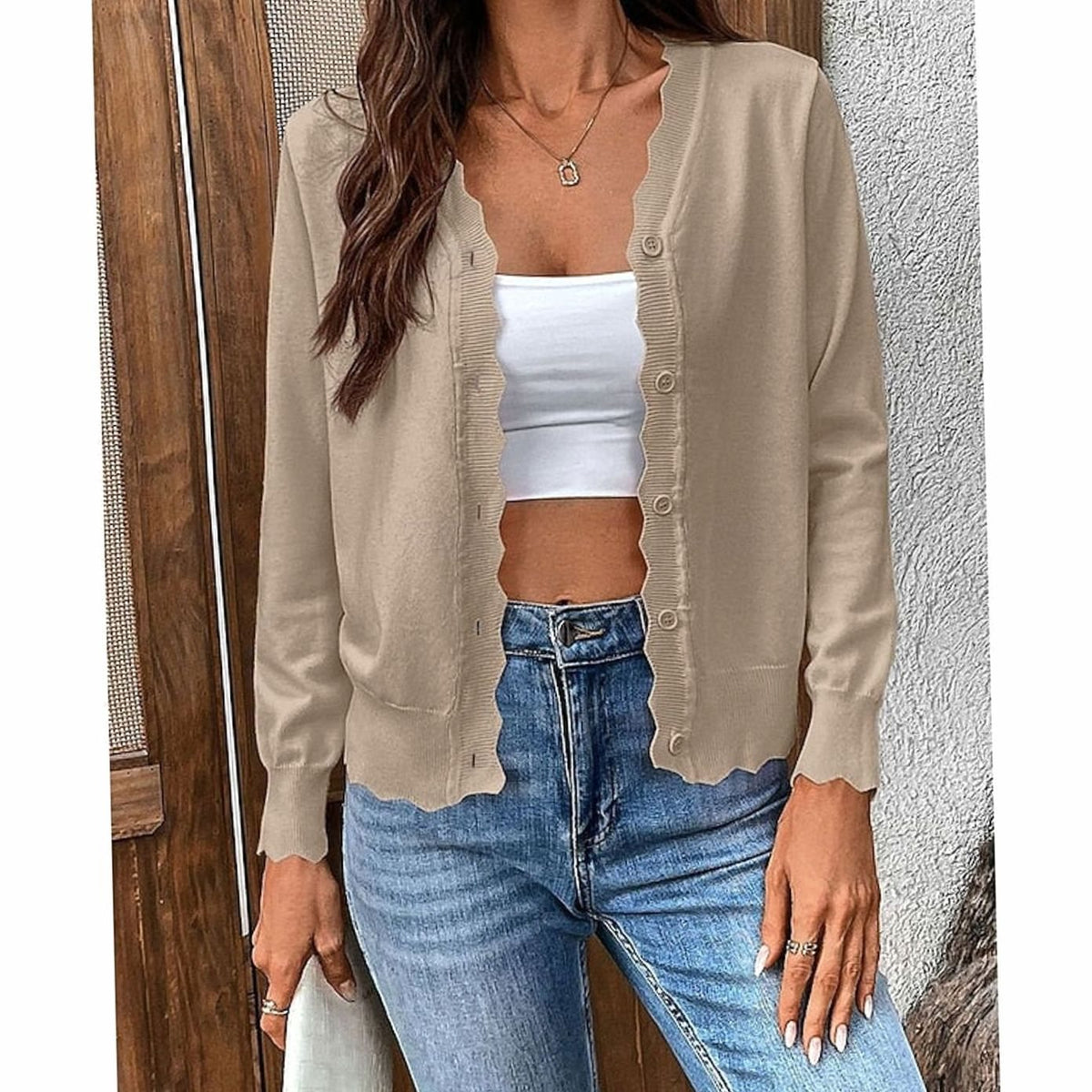 Kimberly | Elegant Scalloped-Edge Knit Cardigan