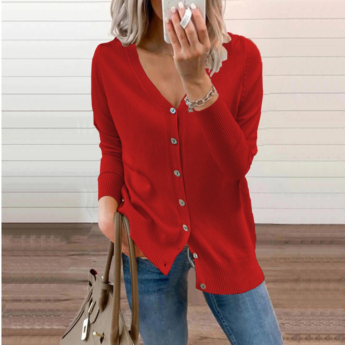 Olivia | Elegant V-Neck Knit Cardigan