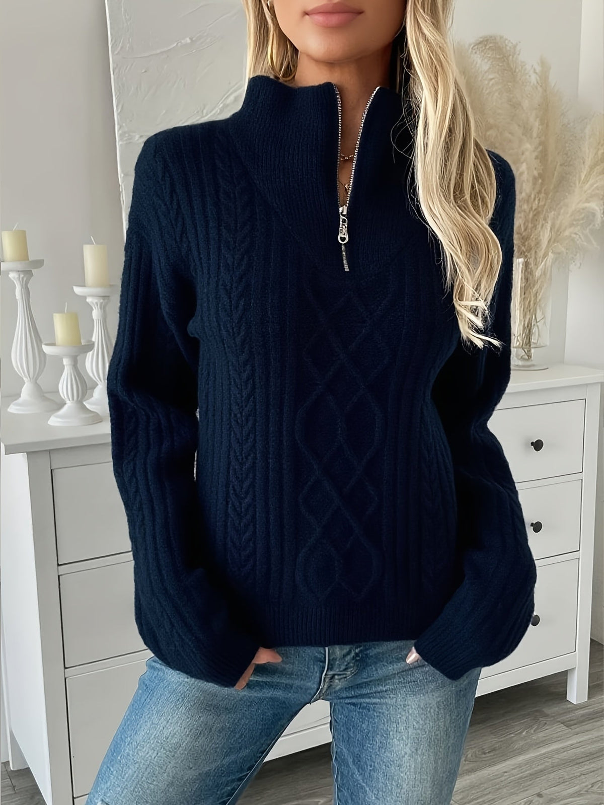 Amanda | Elegant Cable-Knit Half-Zip Sweater - Picela