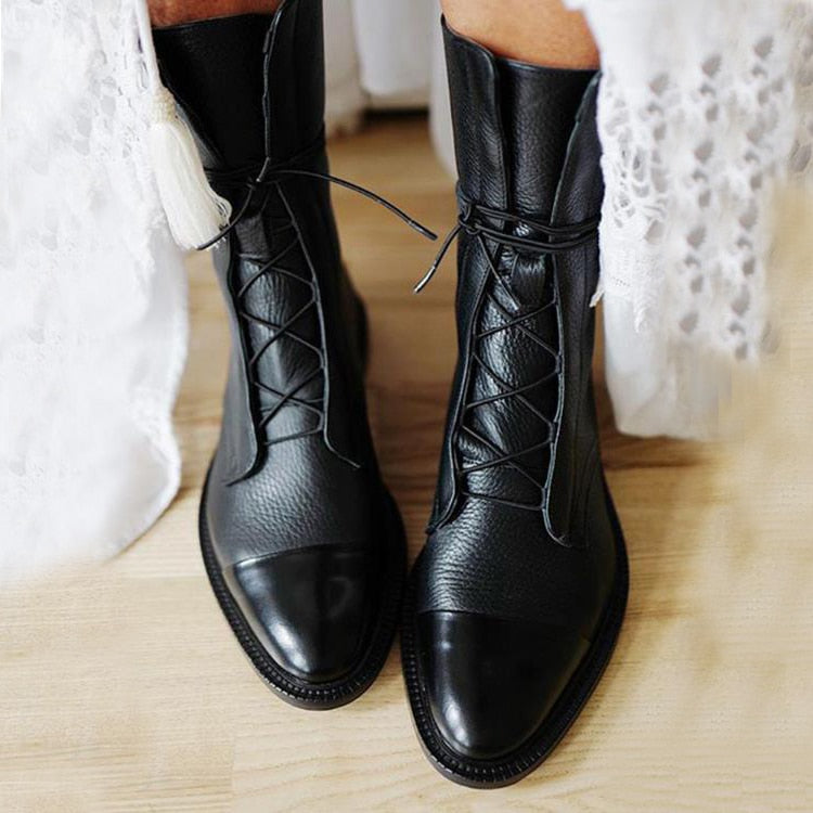 Amanda | Elegant Leather Lace-Up Boots - Picela