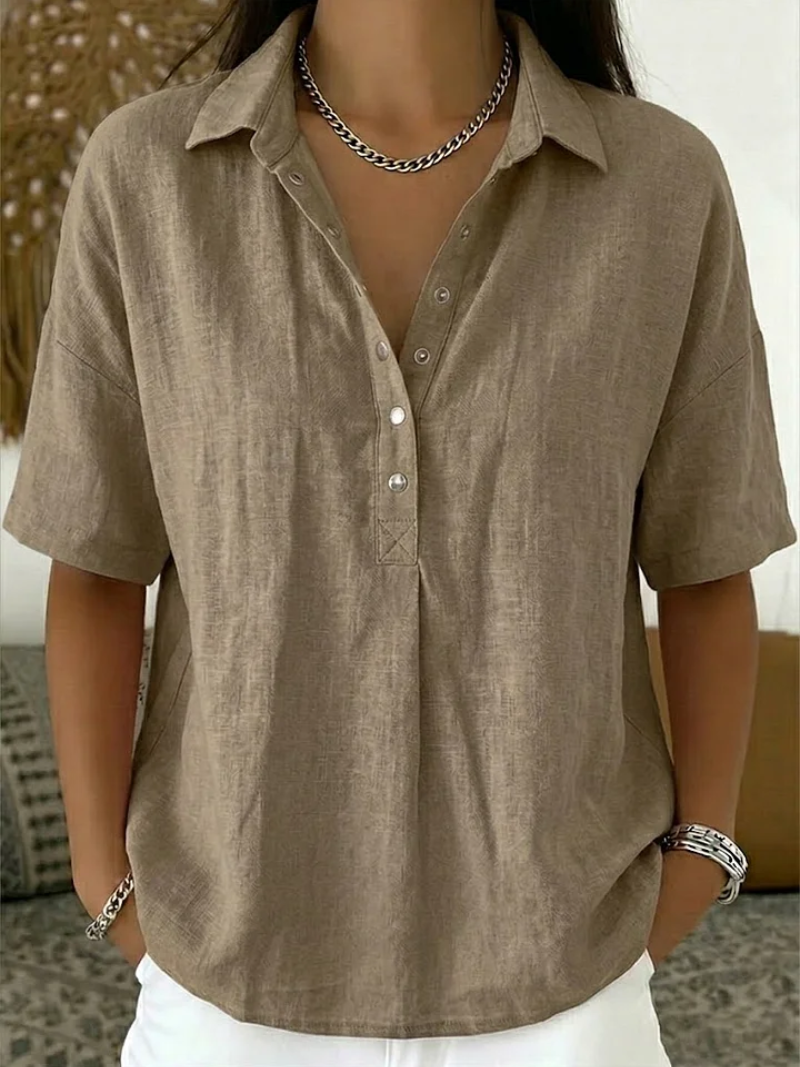 Amber | Effortless Linen Button-Down Blouse - Picela