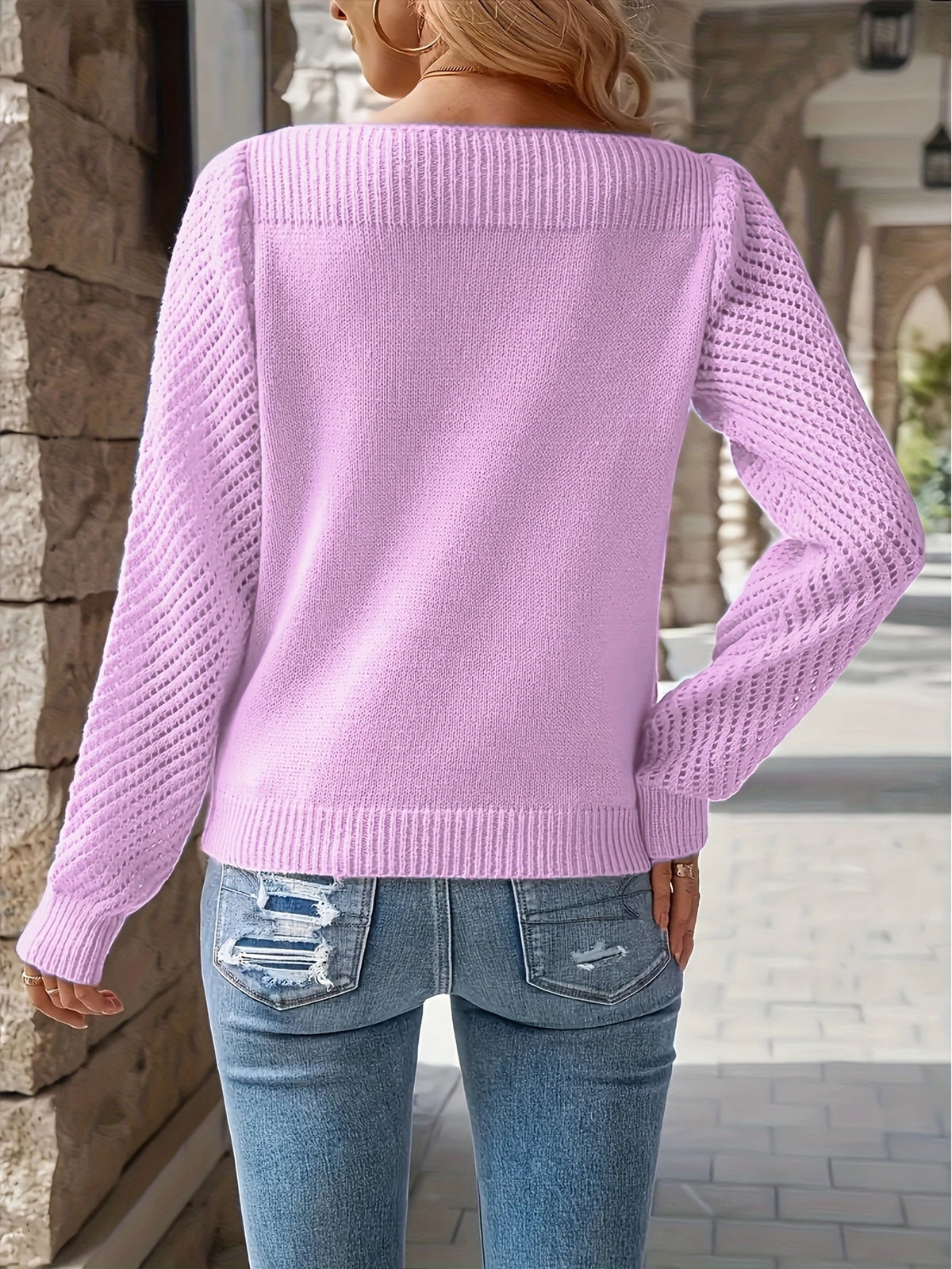 Amber | Elegant Openwork Sleeve Sweater - Picela