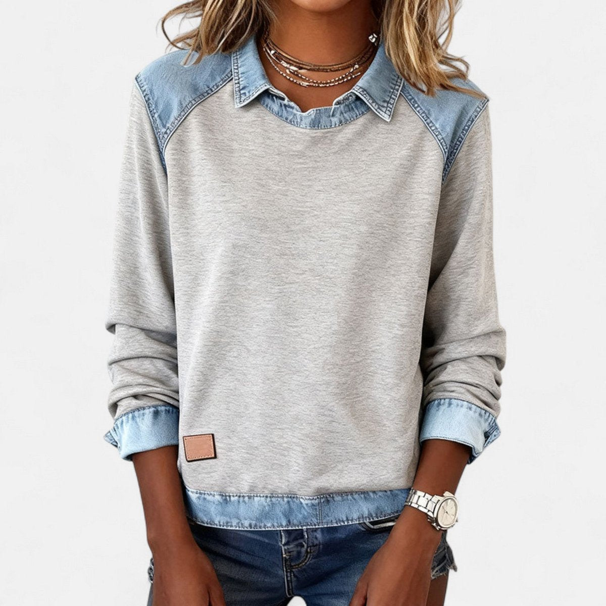 Amber | Stylish Denim Colorblock Sweater - Picela