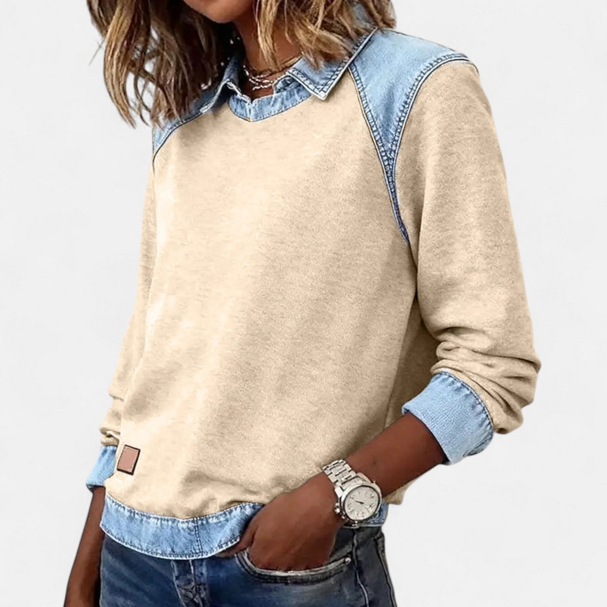 Amber | Stylish Denim Colorblock Sweater - Picela