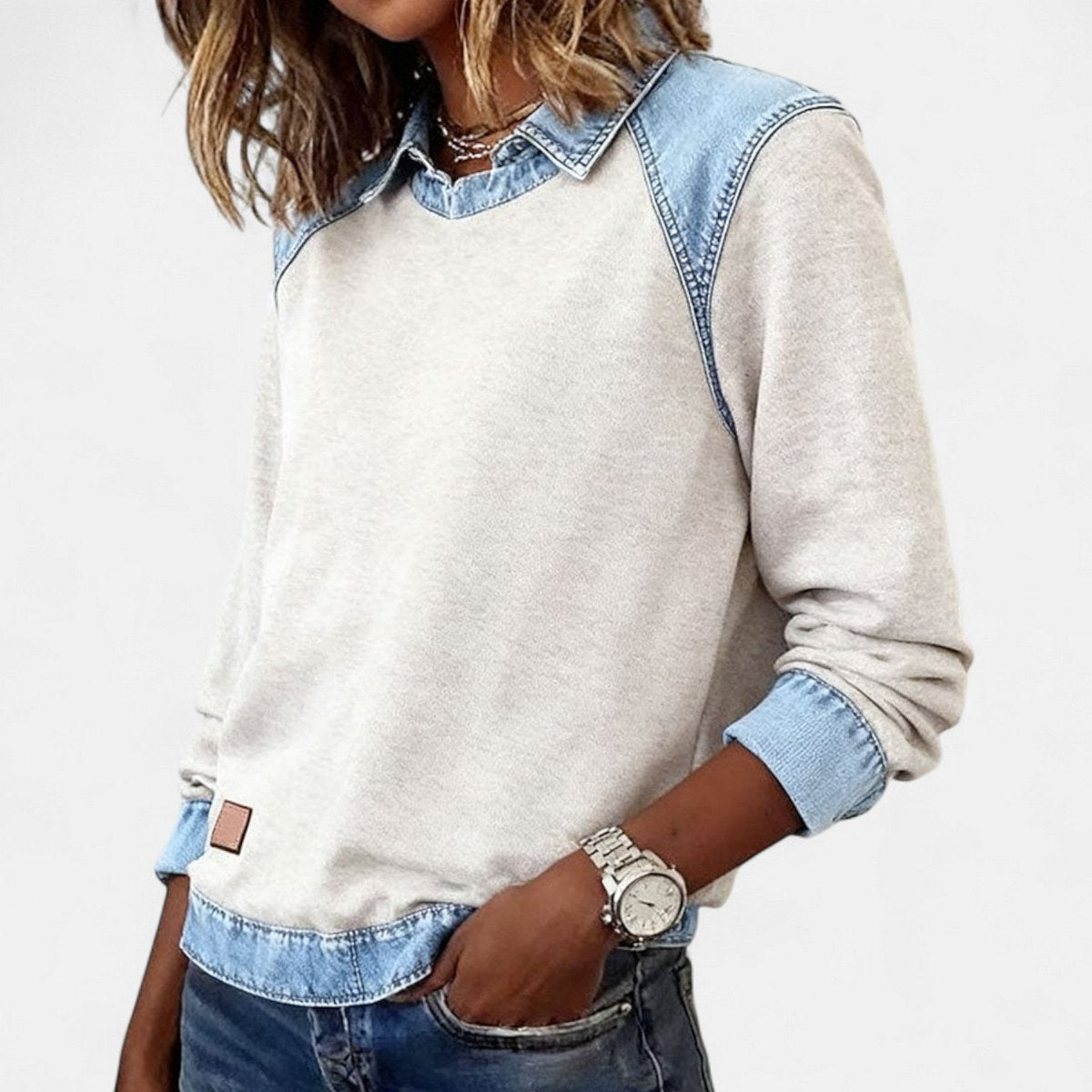 Amber | Stylish Denim Colorblock Sweater - Picela
