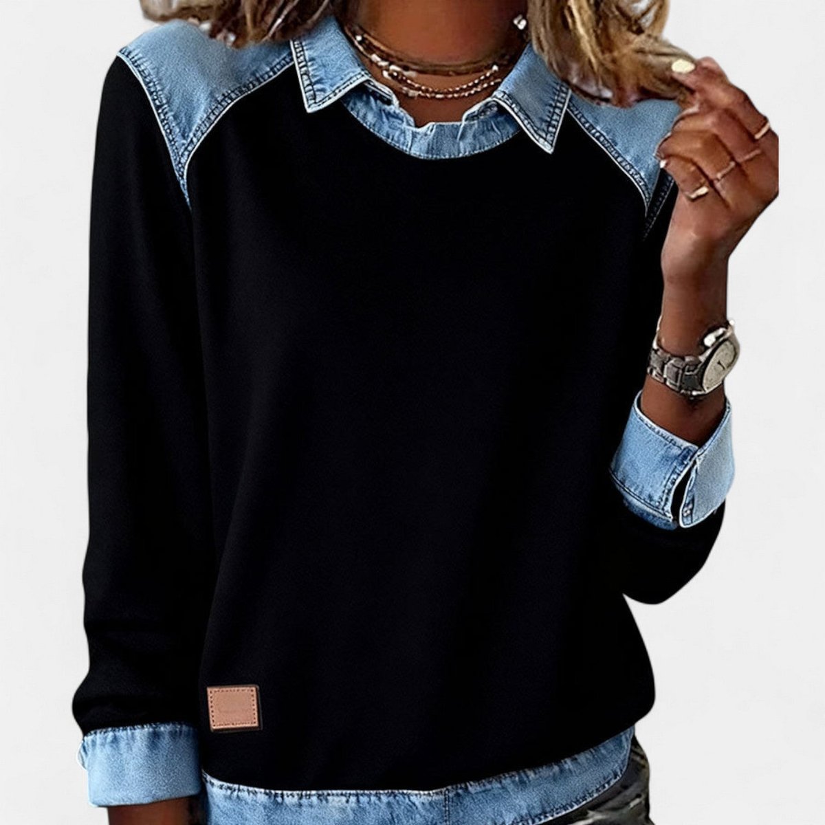 Amber | Stylish Denim Colorblock Sweater - Picela