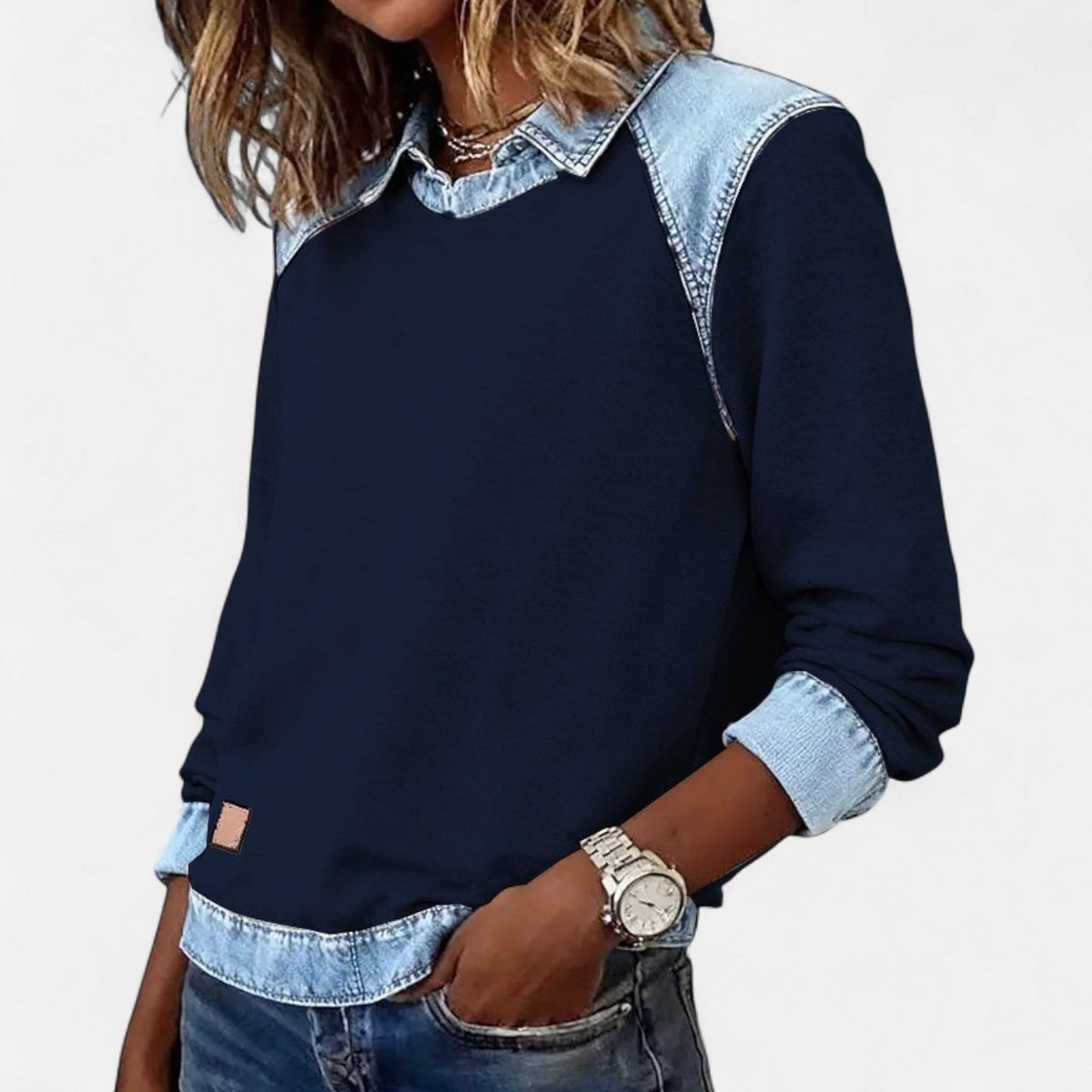 Amber | Stylish Denim Colorblock Sweater - Picela