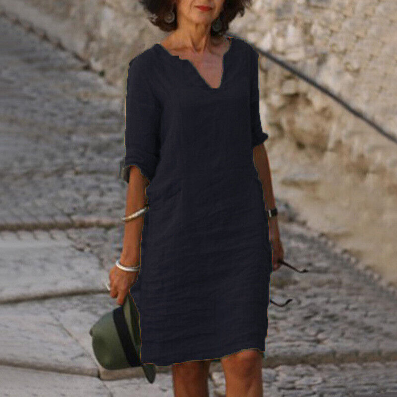 Ashley | Effortless Split-Neck Midi Dress - Picela