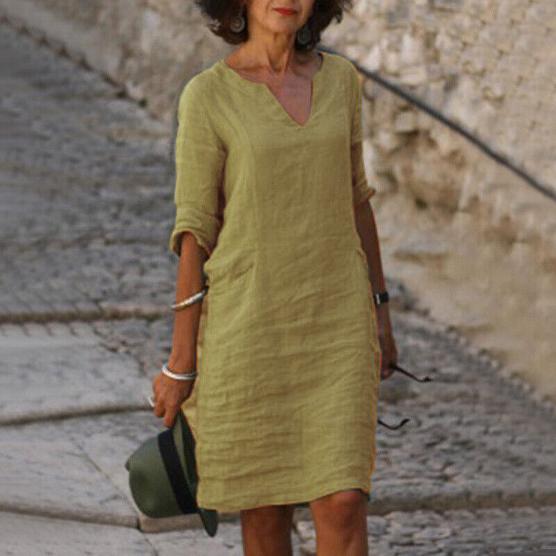 Ashley | Effortless Split-Neck Midi Dress - Picela
