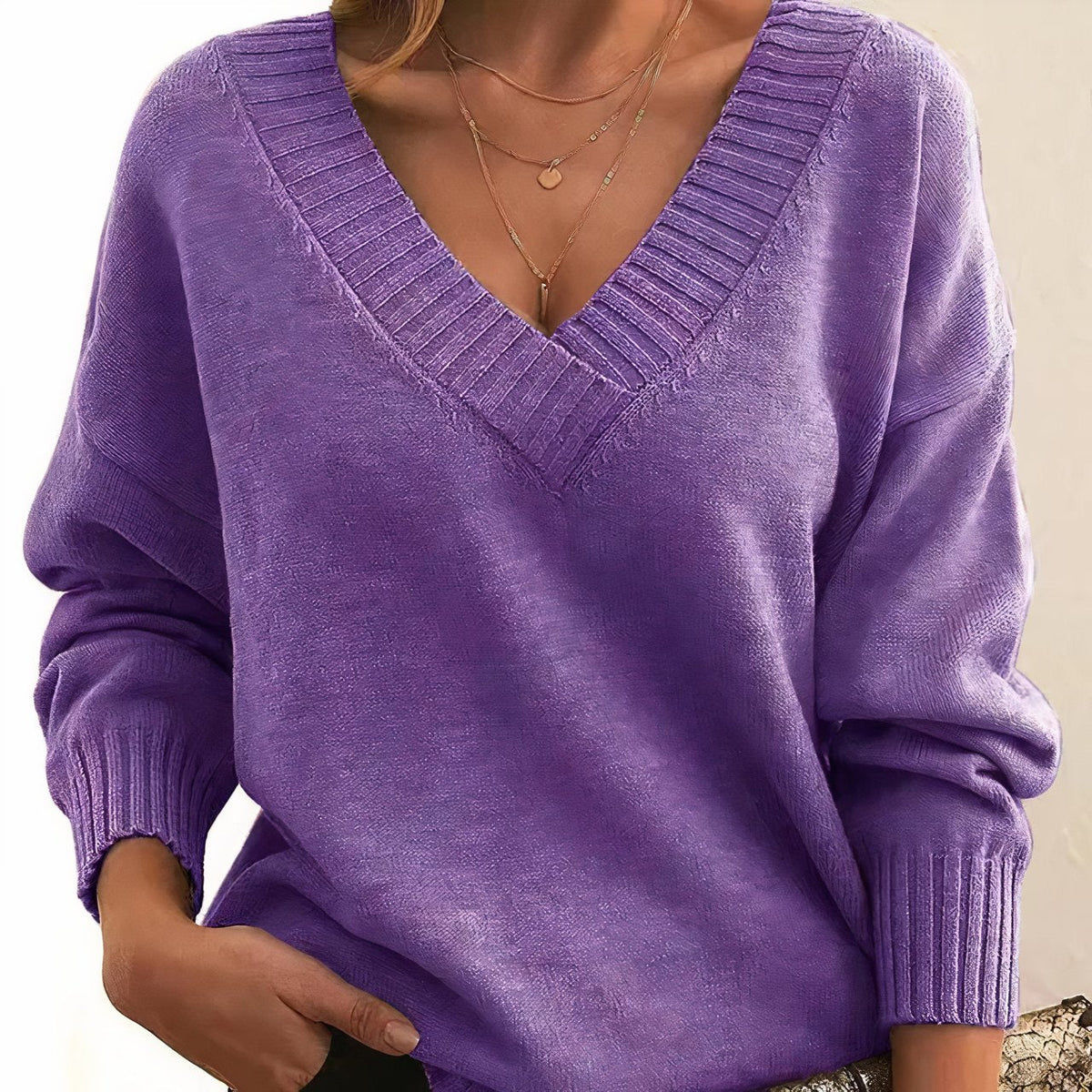 Brittany | Elegant V-Neck Knit Sweater - Picela