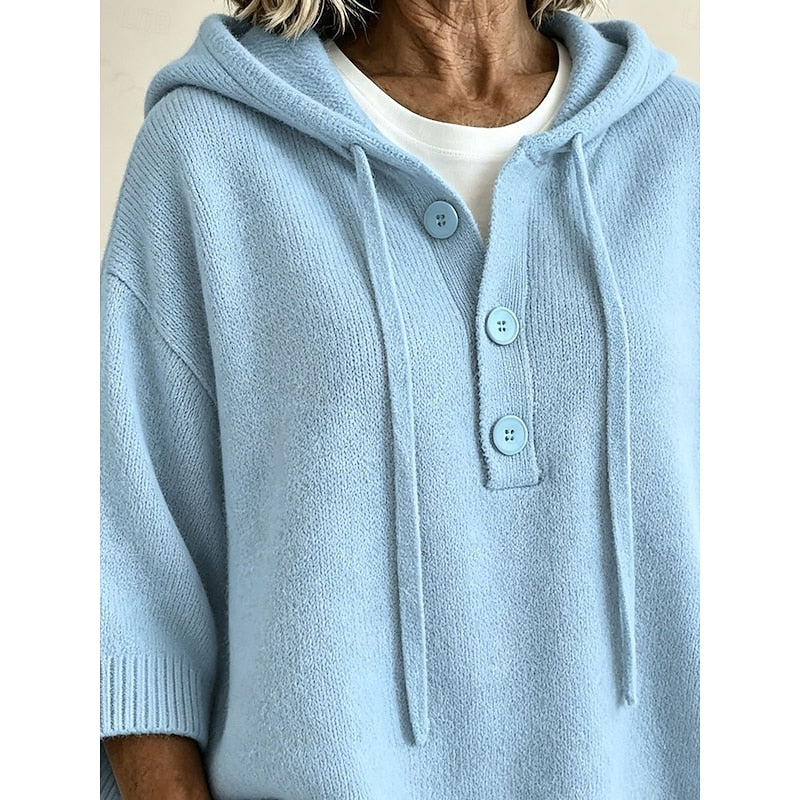 Brooklyn | Elegant Hooded Button Sweater - Picela