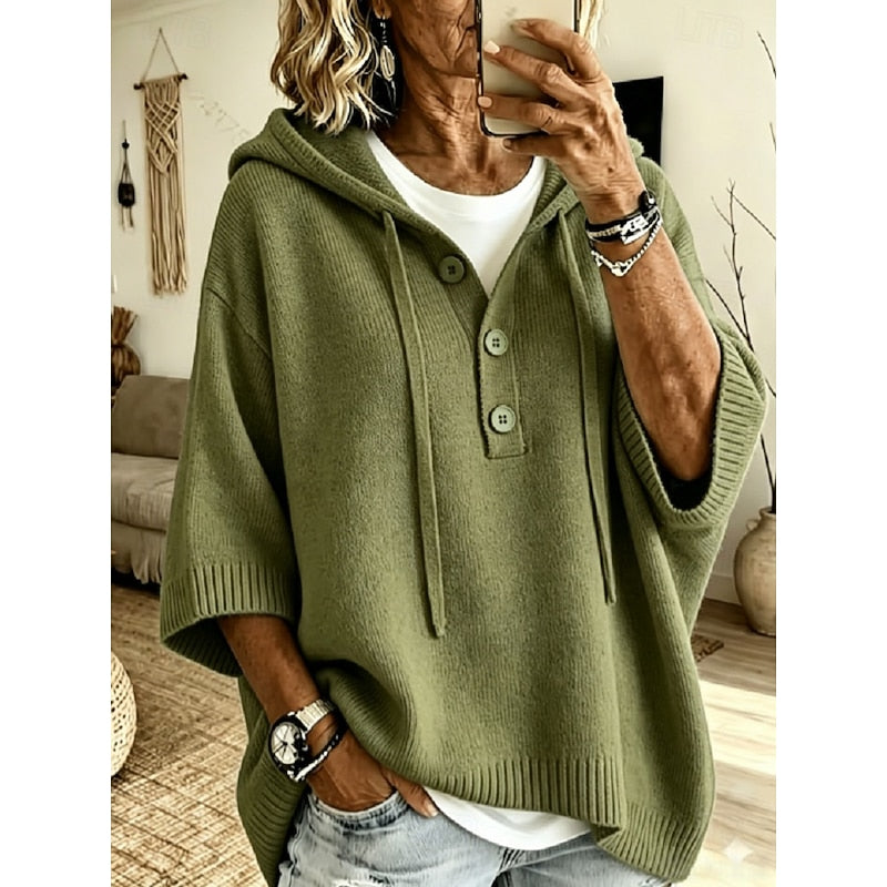 Brooklyn | Elegant Hooded Button Sweater - Picela