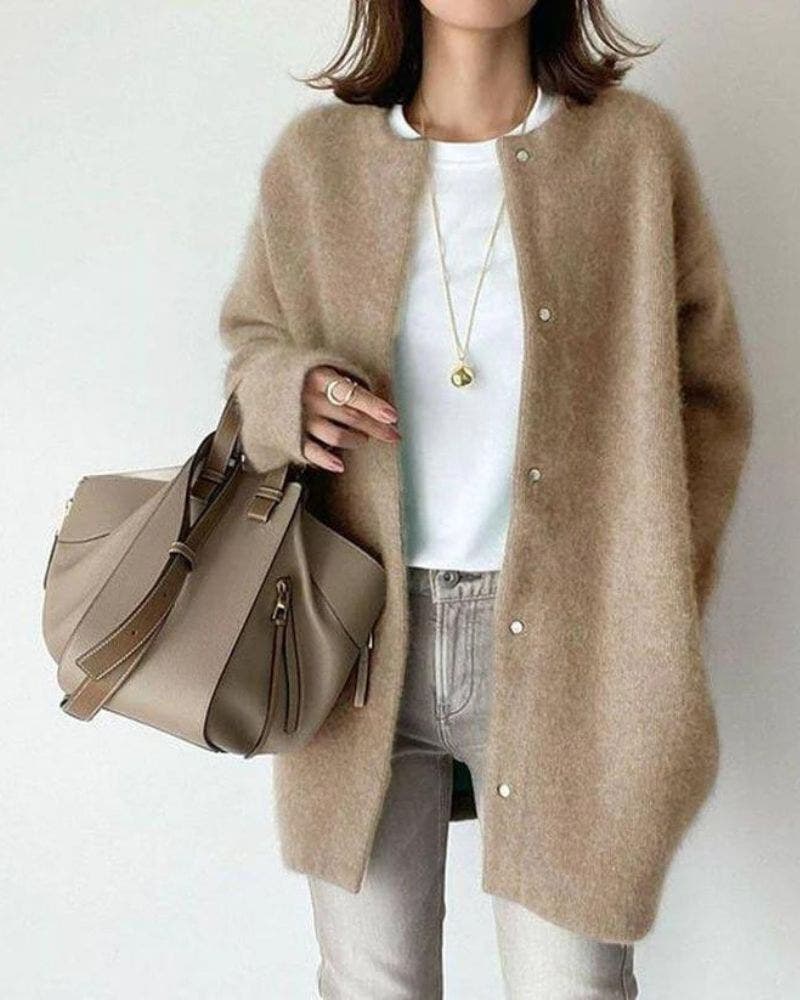 Christine | Cozy Longline Snap-Button Cardigan - Picela