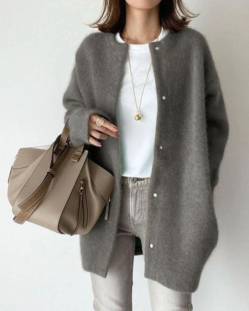 Christine | Cozy Longline Snap-Button Cardigan - Picela