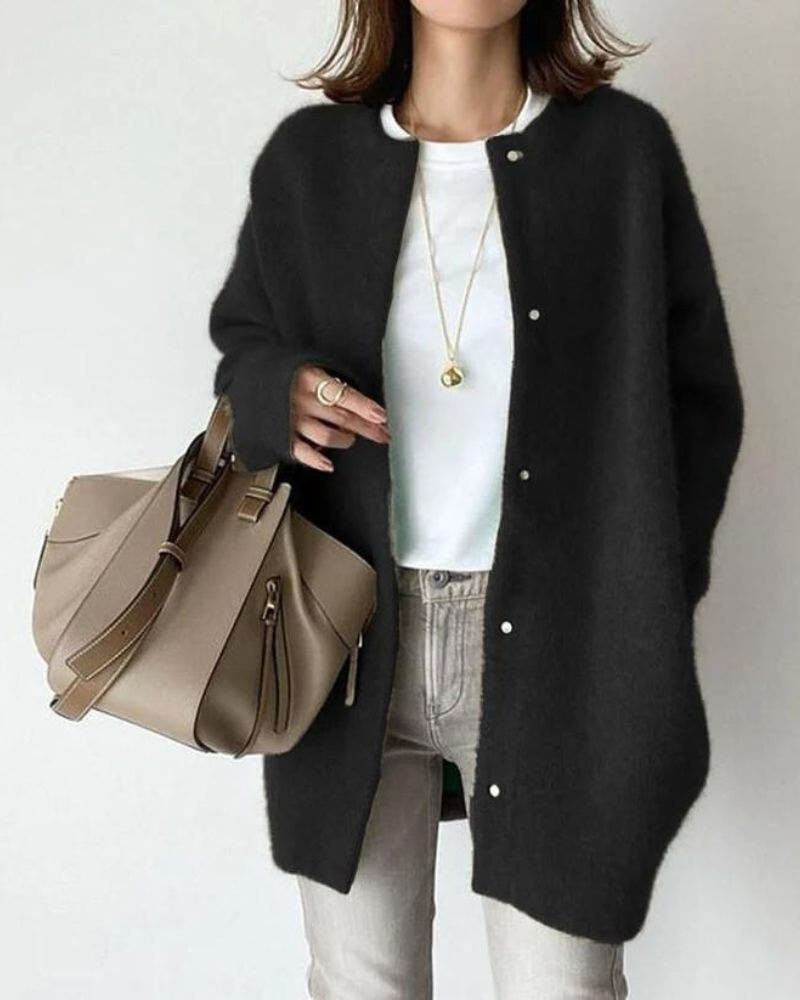 Christine | Cozy Longline Snap-Button Cardigan - Picela