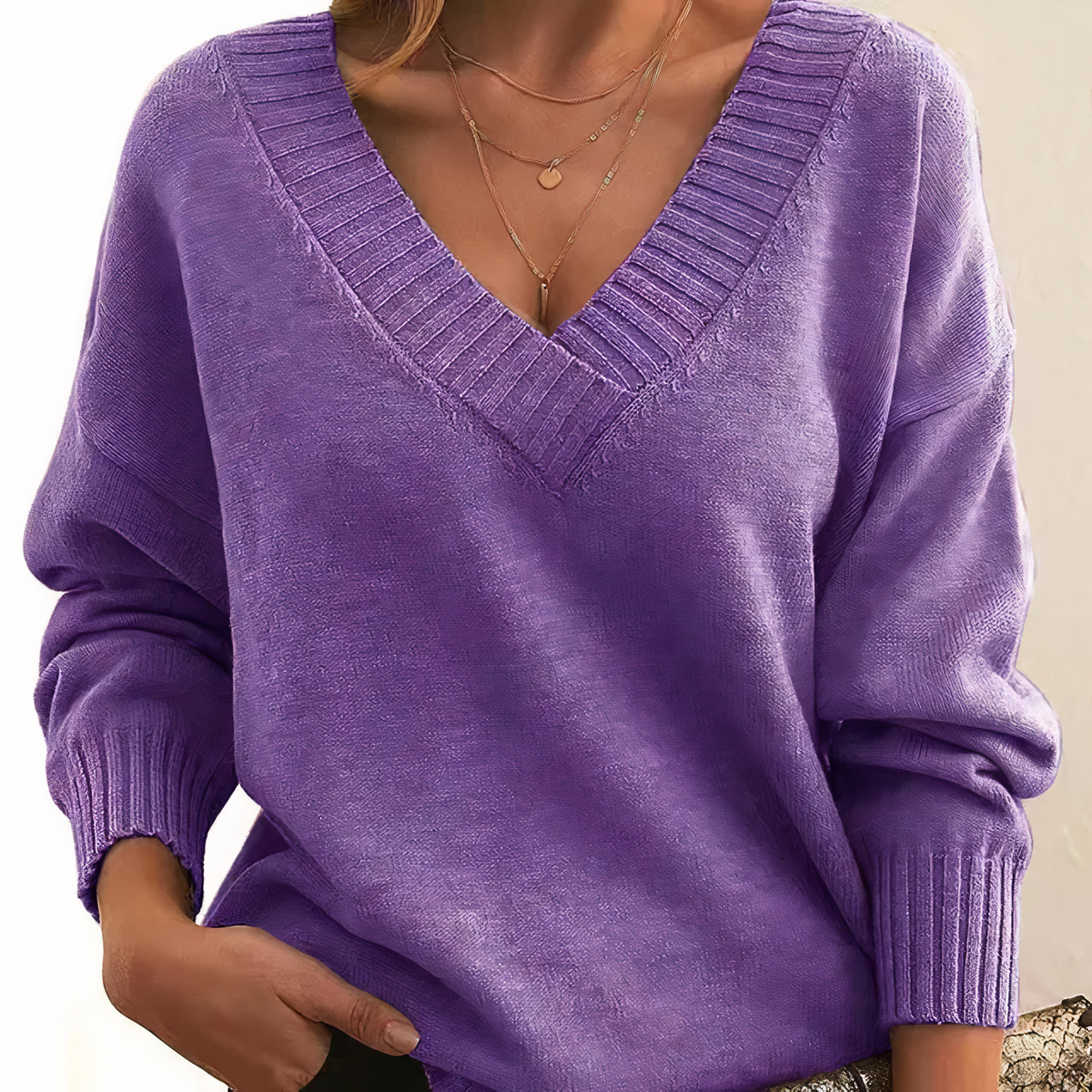Danielle | Elegant V-Neck Knit Sweater - Picela