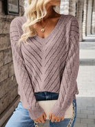 Elaine | Elegant Pointelle V-Neck Sweater - Picela