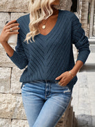Elaine | Elegant Pointelle V-Neck Sweater - Picela