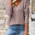 Elaine | Elegant Pointelle V-Neck Sweater - Picela