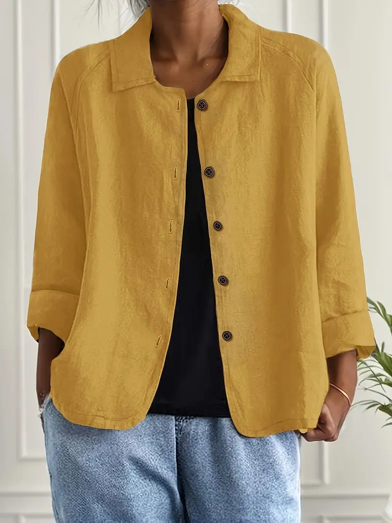 Elizabeth | Elegant Linen Button-Down Jacket - Picela