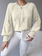 Elsie | Elegant Cable-Knit Lantern-Sleeve Sweater - Picela